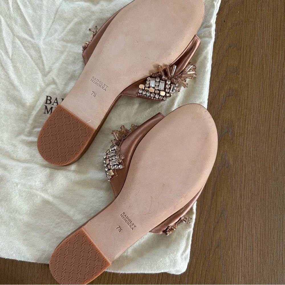 Badgley Mischka Kassandra Rose Gold Crystal Embellished Slide Mules - Picture 2 of 4